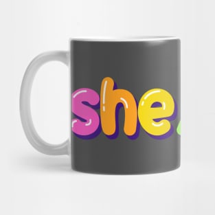 she/her jellybean design Mug